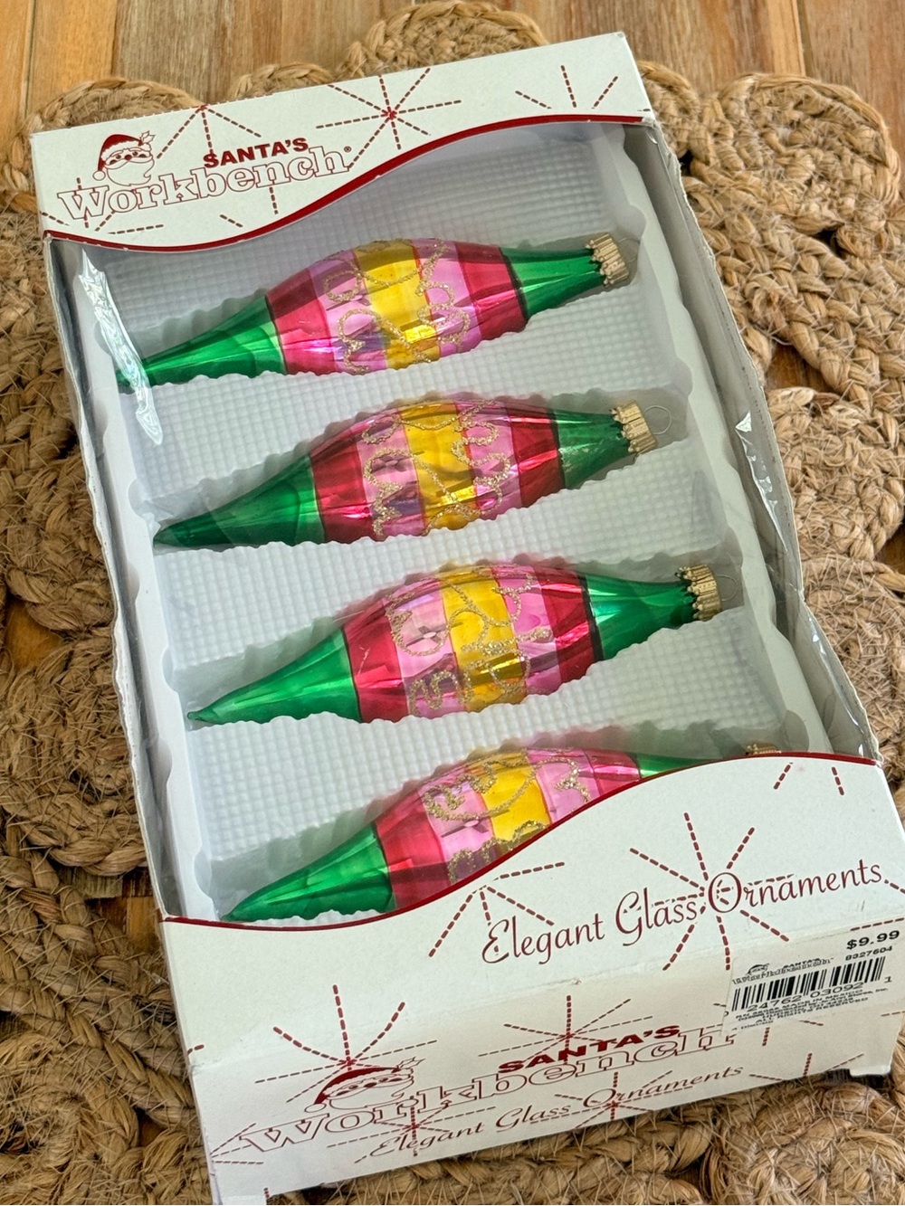 Vintage Pink & Green Glass Ornaments - 4 Pack Holiday Decor